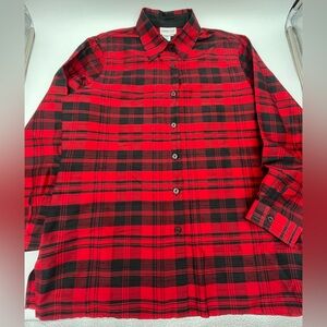 Coldwater Creek 100% Duploni Silk Red and Black Plaid Women’s button up Blouse L